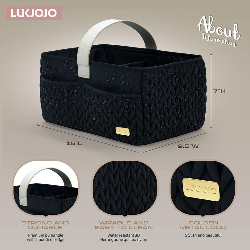 LUKJOJO Luxurious Baby Diaper Caddy, Nursery Storage Basket for Newborn Essentials, Travel Baby Basket for Diapers Baby Wipes, Organizer Tote Bag Storage Bin, Baby Shower Gifts(black) - Image 4